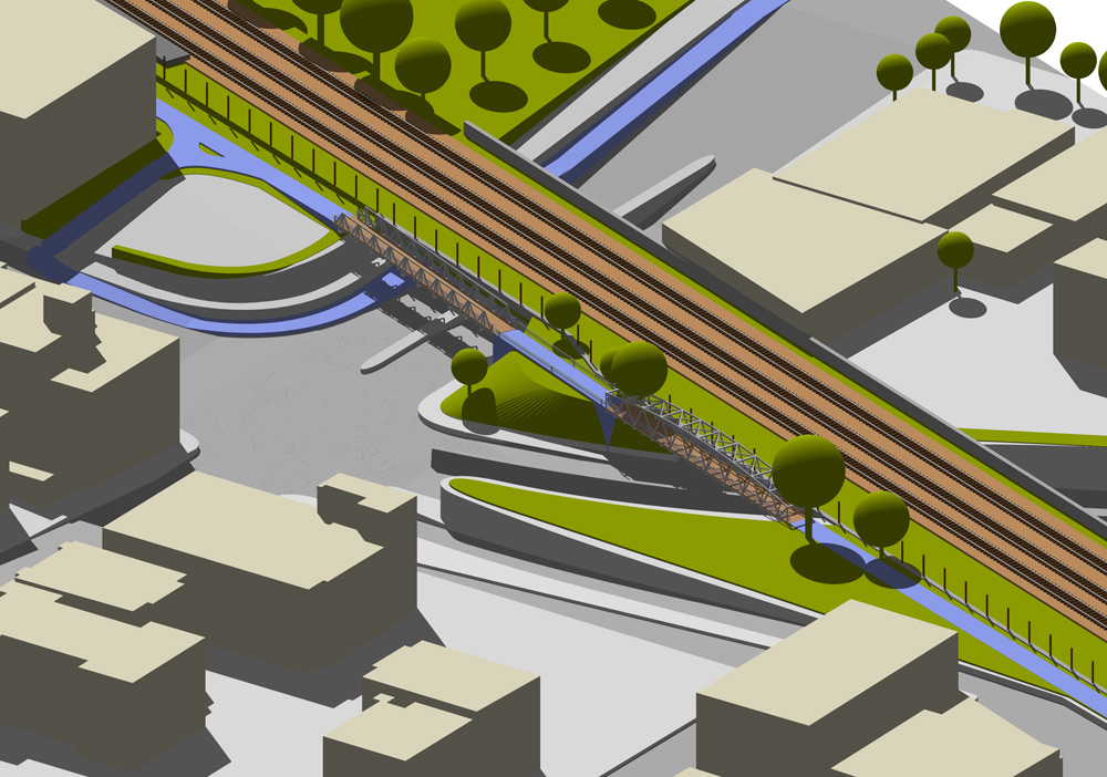Passerelle piste cyclable de Maisonneuve Bike path bridge - Intersection boulevard Décarie boulevard De maisonneuve Montreal - Maquette virtuelle -Maquette urbaine - Maquette de ville - City model - interactive model - Virtual model - Virtual city model 