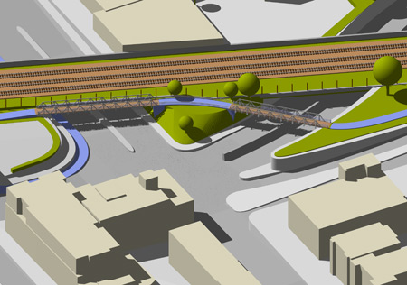 Passerelle piste cyclable de Maisonneuve Bike path bridge - Intersection boulevard Décarie boulevard De maisonneuve Montreal - Maquette de ville - City model - interactive model - Virtual model - Virtual city model